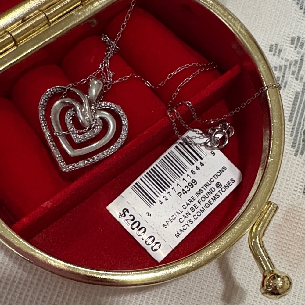 Diamond Multi-Heart Pendant Necklace Sterling Silver.
